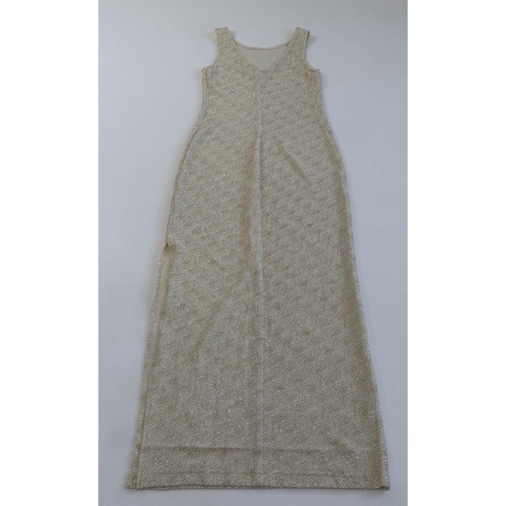 Vtg Y2K City Triangles Dress Sz M Cream Gold Metallic Sparkle Maxi Gown - Picture 4 of 10